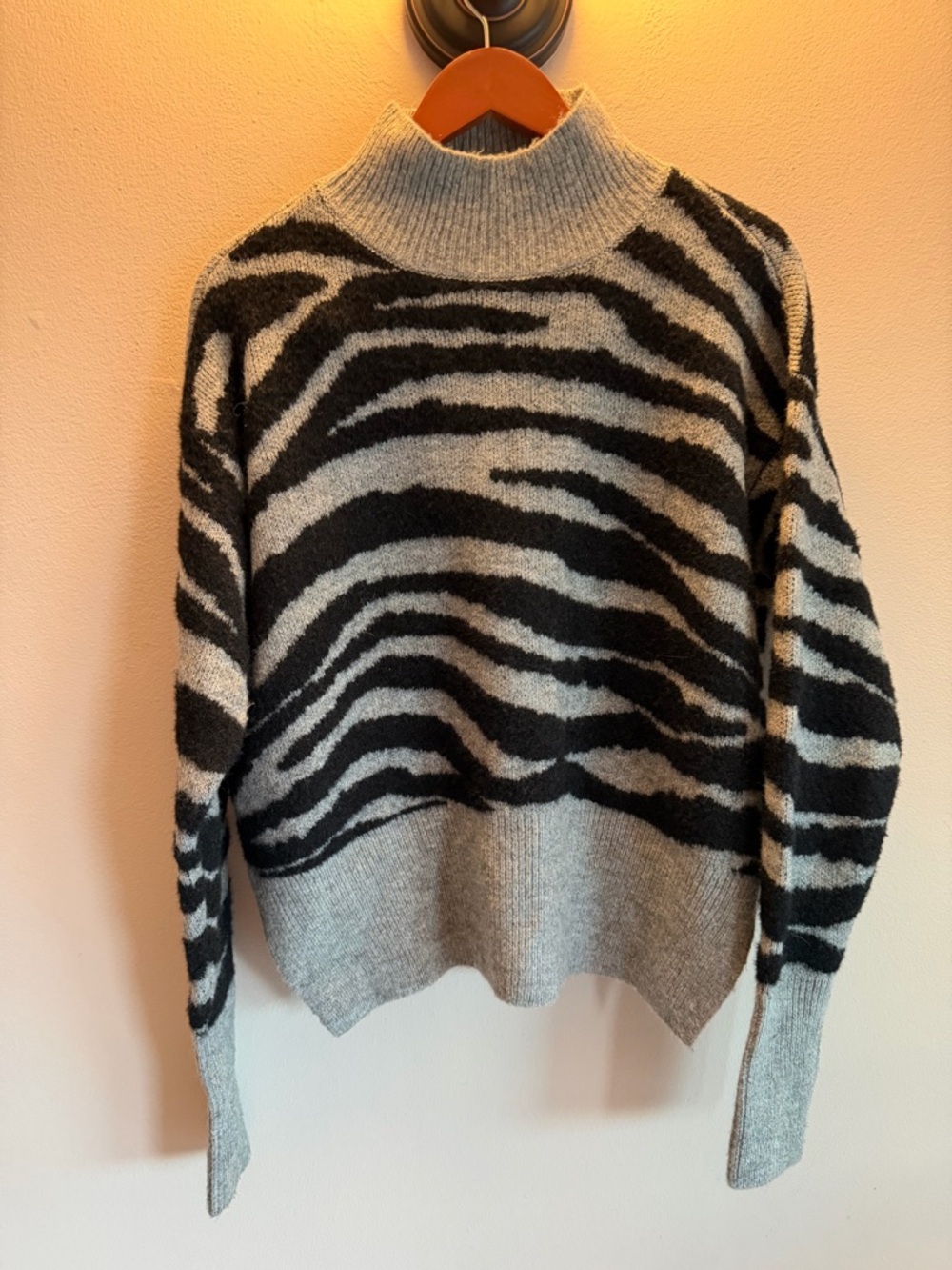 Nine West Black‎ & Gray Zebra-Print Mock Neck Sweater